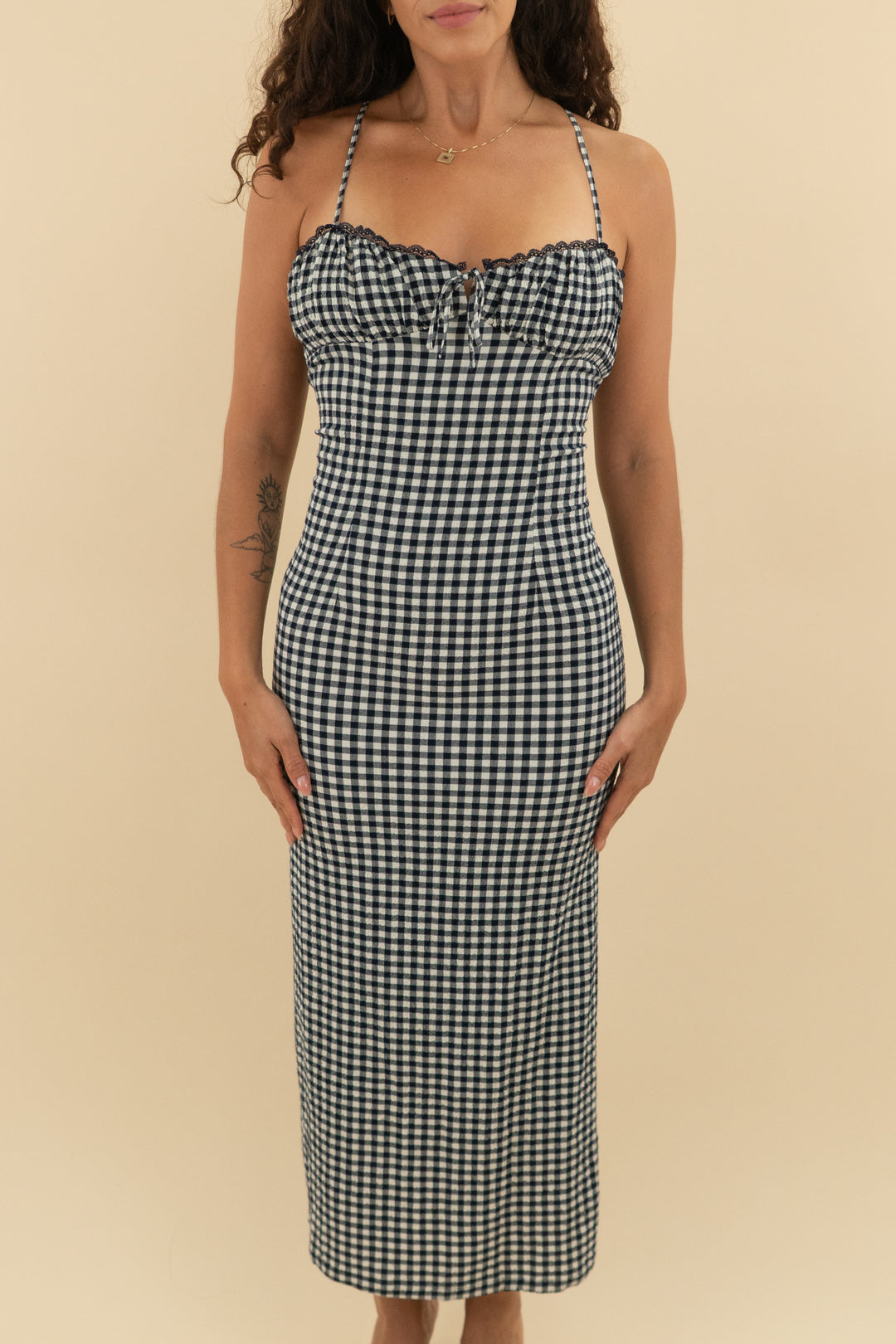 zara navy gingham maxi dress nwt (s; $50)