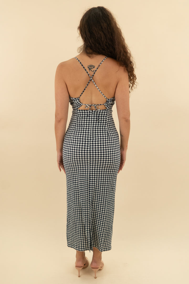 zara navy gingham maxi dress nwt (s; $50)