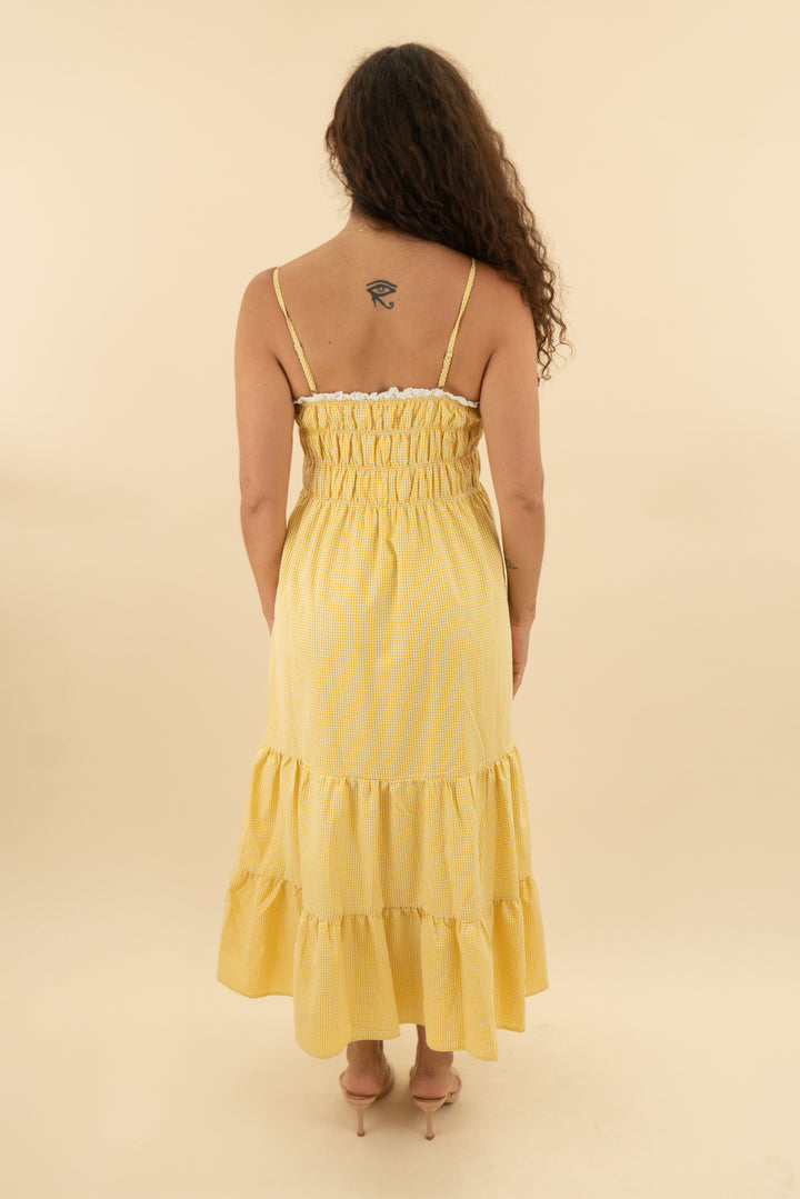 petal + pup yellow gingham ruffle maxi dress nwt (s; retail $109)
