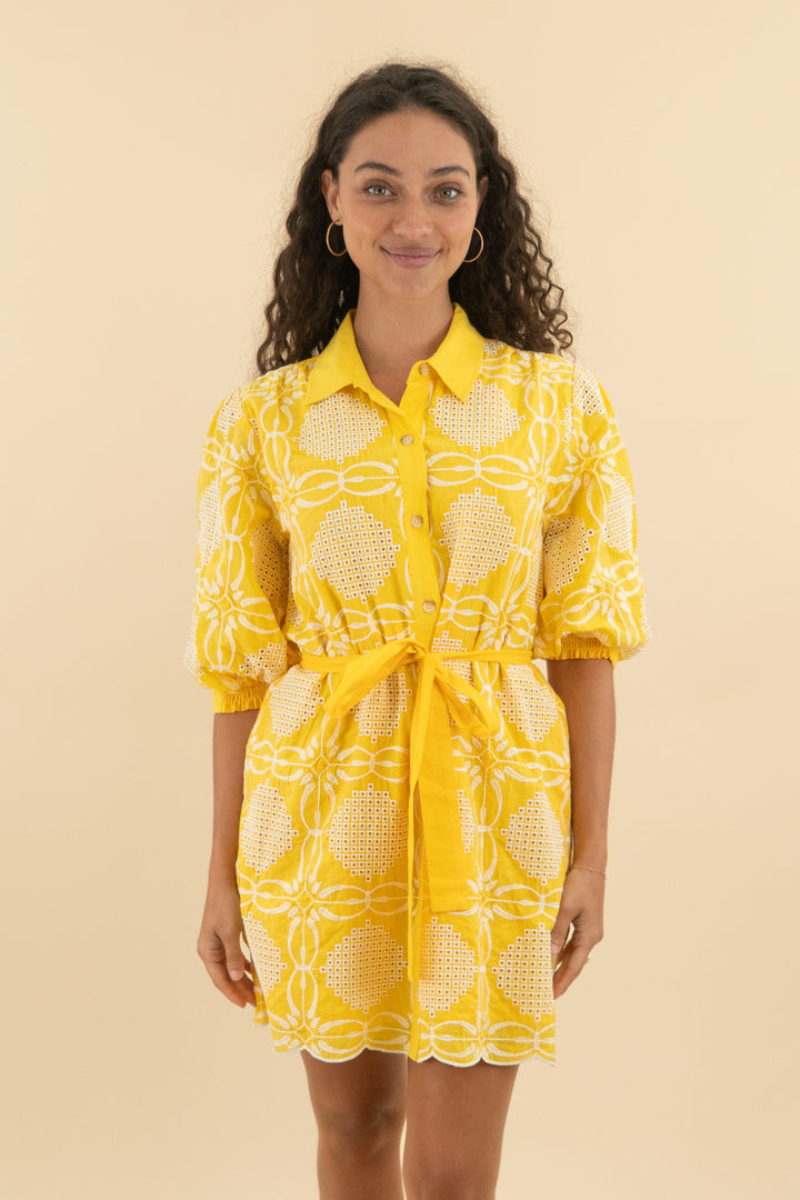 maeve golden yellow eyelet button down dress nwt (s; retail $248)