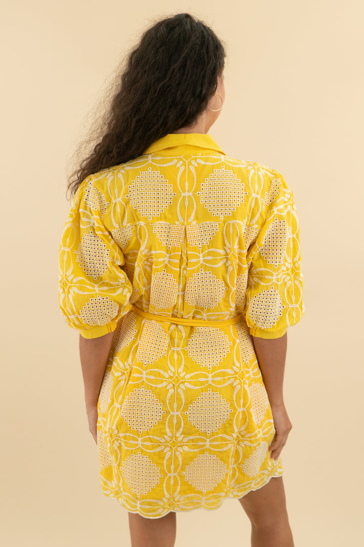 maeve golden yellow eyelet button down dress nwt (s; retail $248)