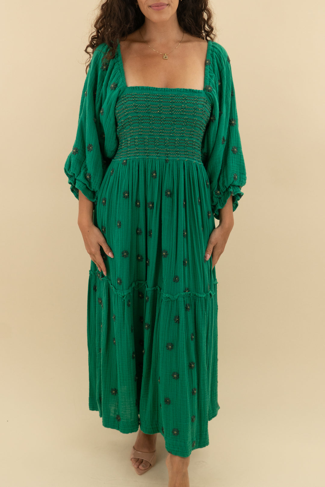 free people green gauze dress (s; retail $168)