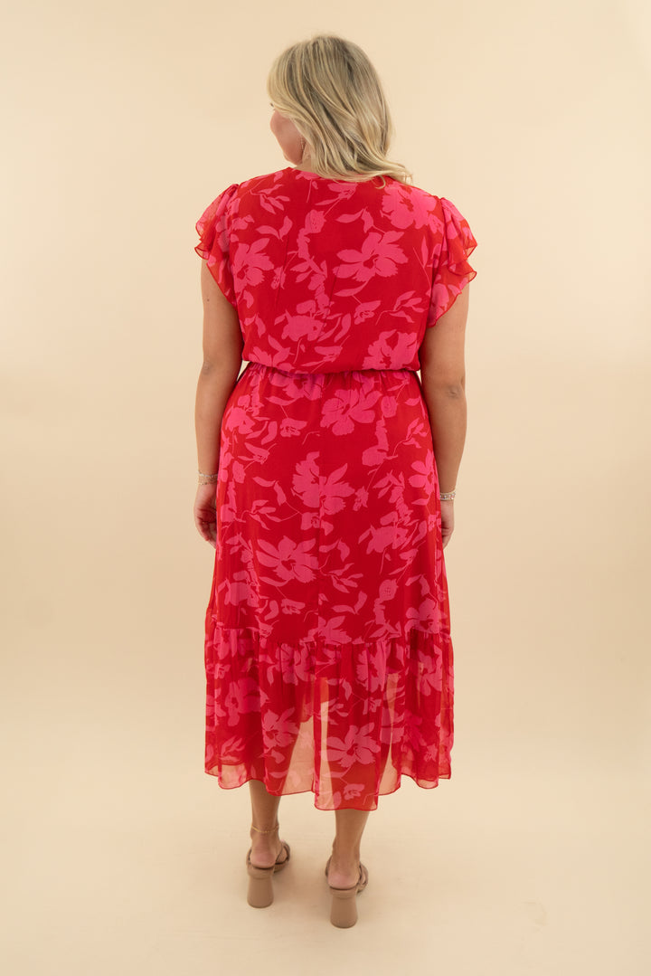 btfbm red/pink floral flowy maxi dress (xl; retail $50)