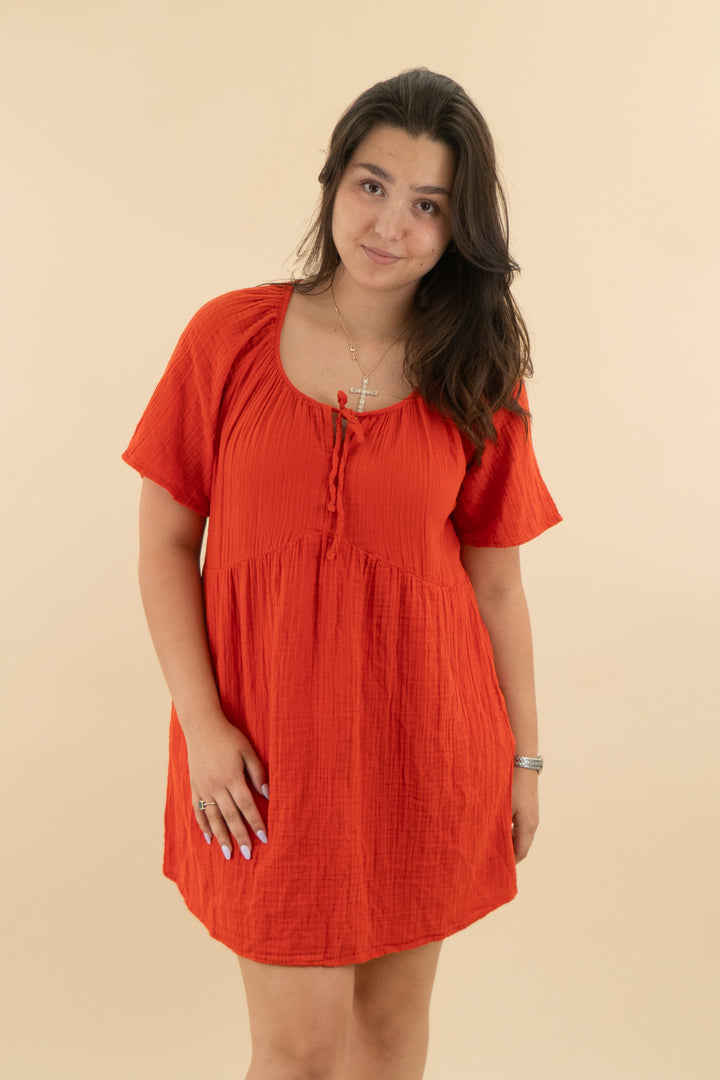 old navy burnt orange gauze flowy midi dress (m: retail $44.99)