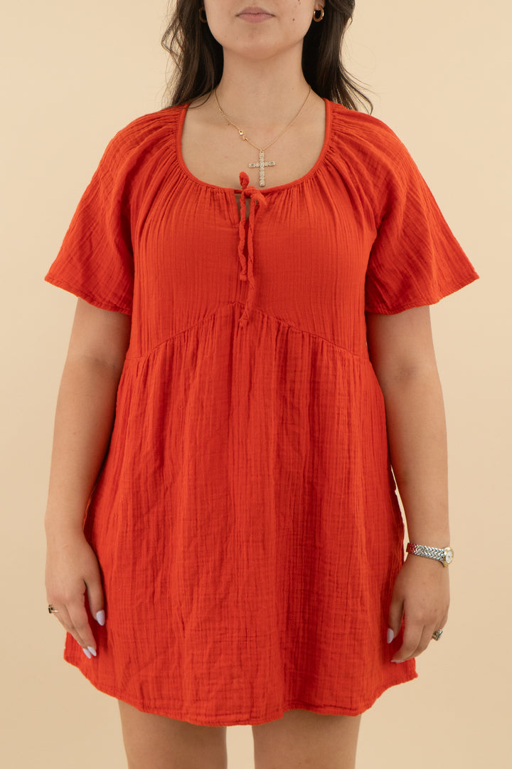 old navy burnt orange gauze flowy midi dress (m: retail $44.99)
