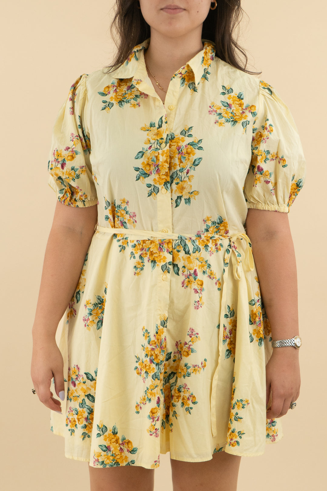 a new day butter yellow floral short sleeve dress nwt (xl; retail $35)