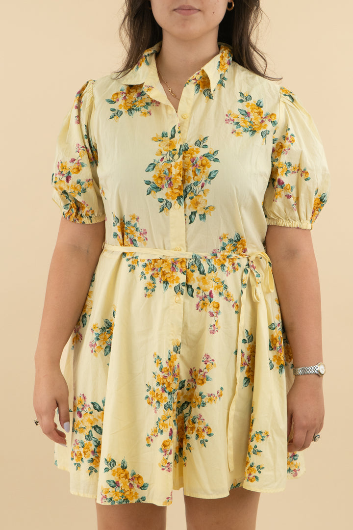 a new day butter yellow floral short sleeve dress nwt (xl; retail $35)