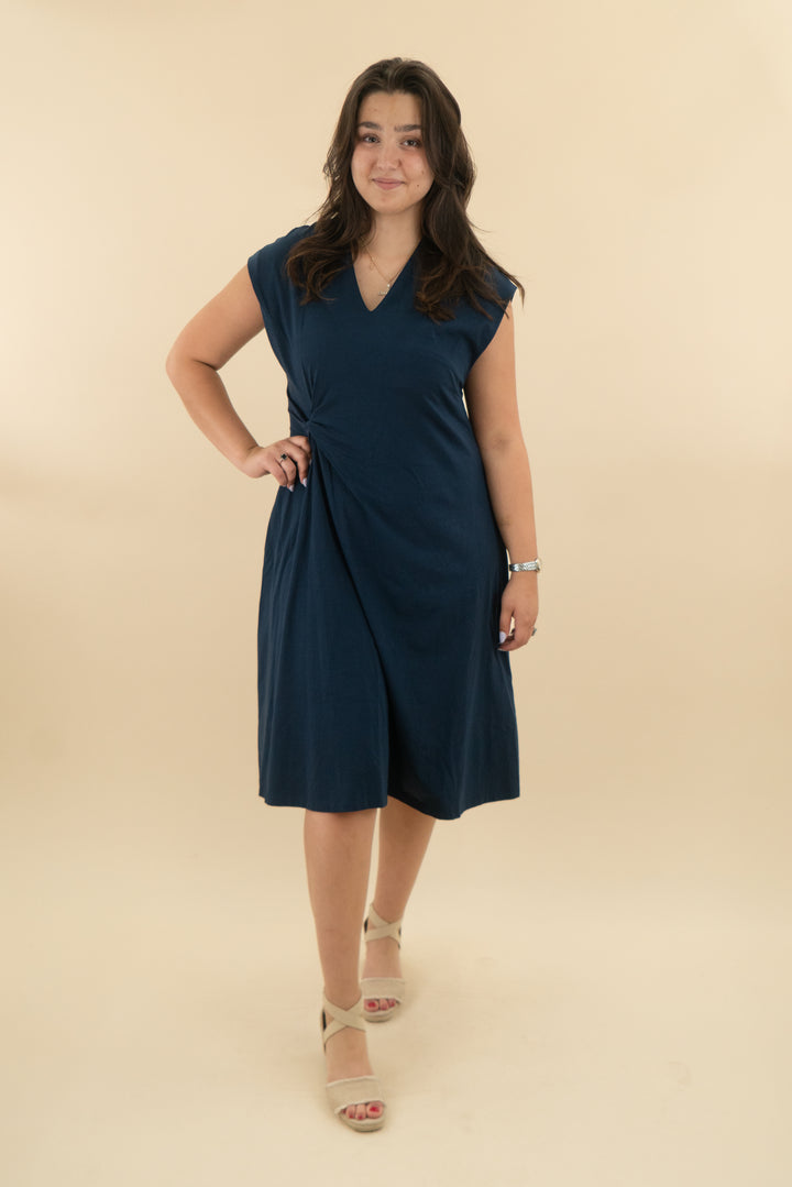 pact navy side twist midi dress (xl; retail $88)