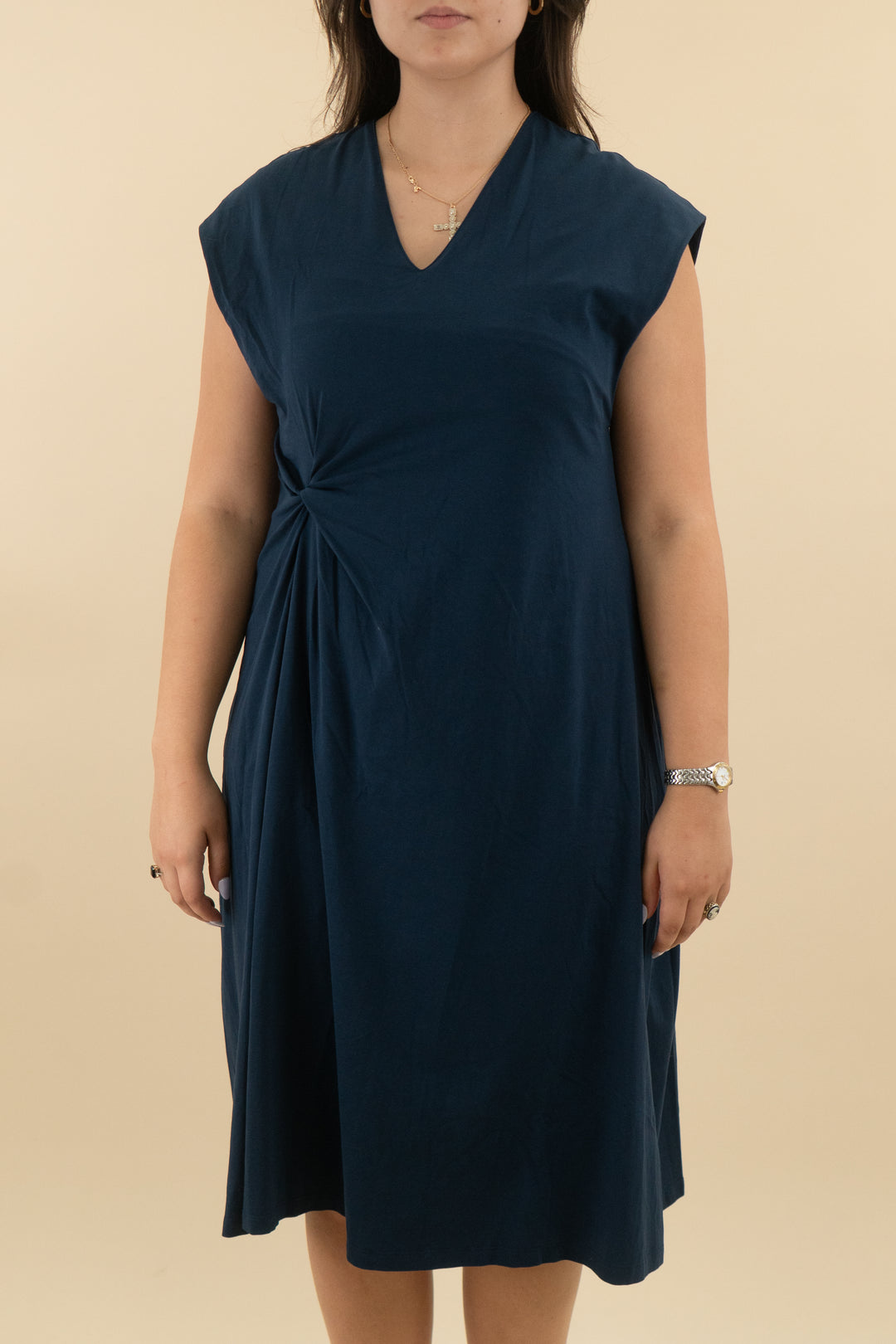 pact navy side twist midi dress (xl; retail $88)