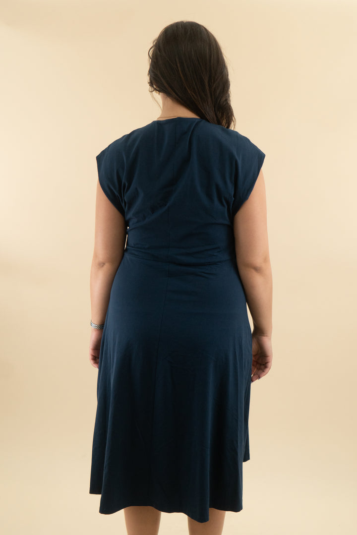 pact navy side twist midi dress (xl; retail $88)