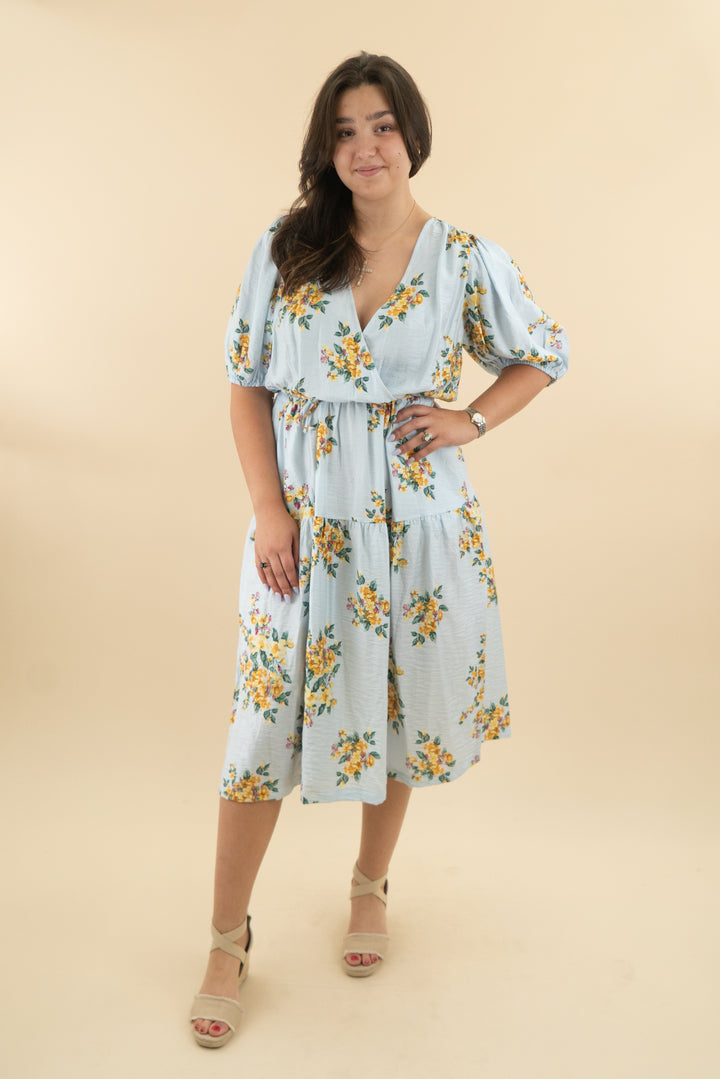 a new day baby blue floral short sleeve wrap maxi dress nwt (xl; retail $40)