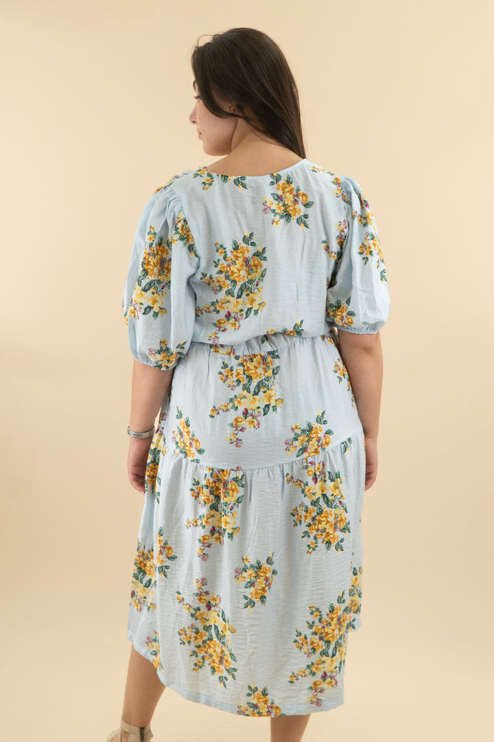 a new day baby blue floral short sleeve wrap maxi dress nwt (xl; retail $40)