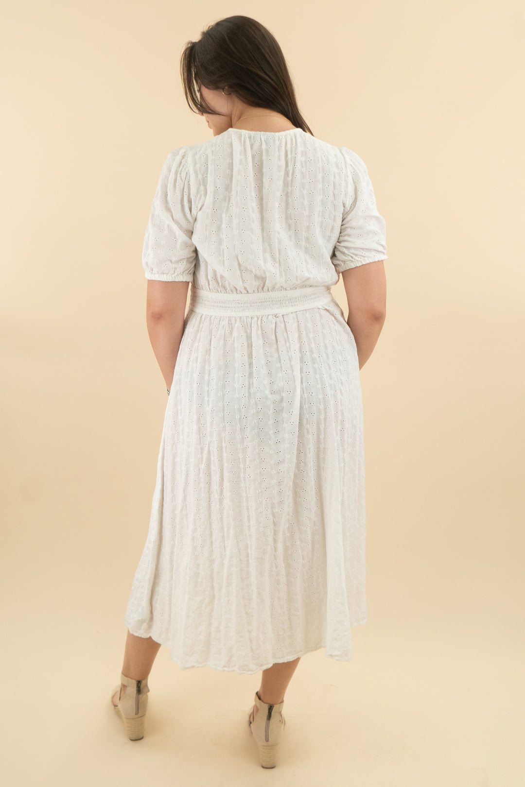 gap white lace floral short sleeve midi dress (l: retail $118)