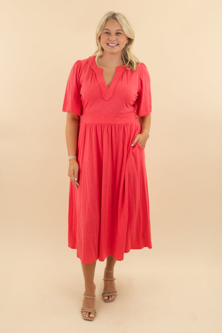 boden dark coral short sleeve maxi dress (12; retail $230)