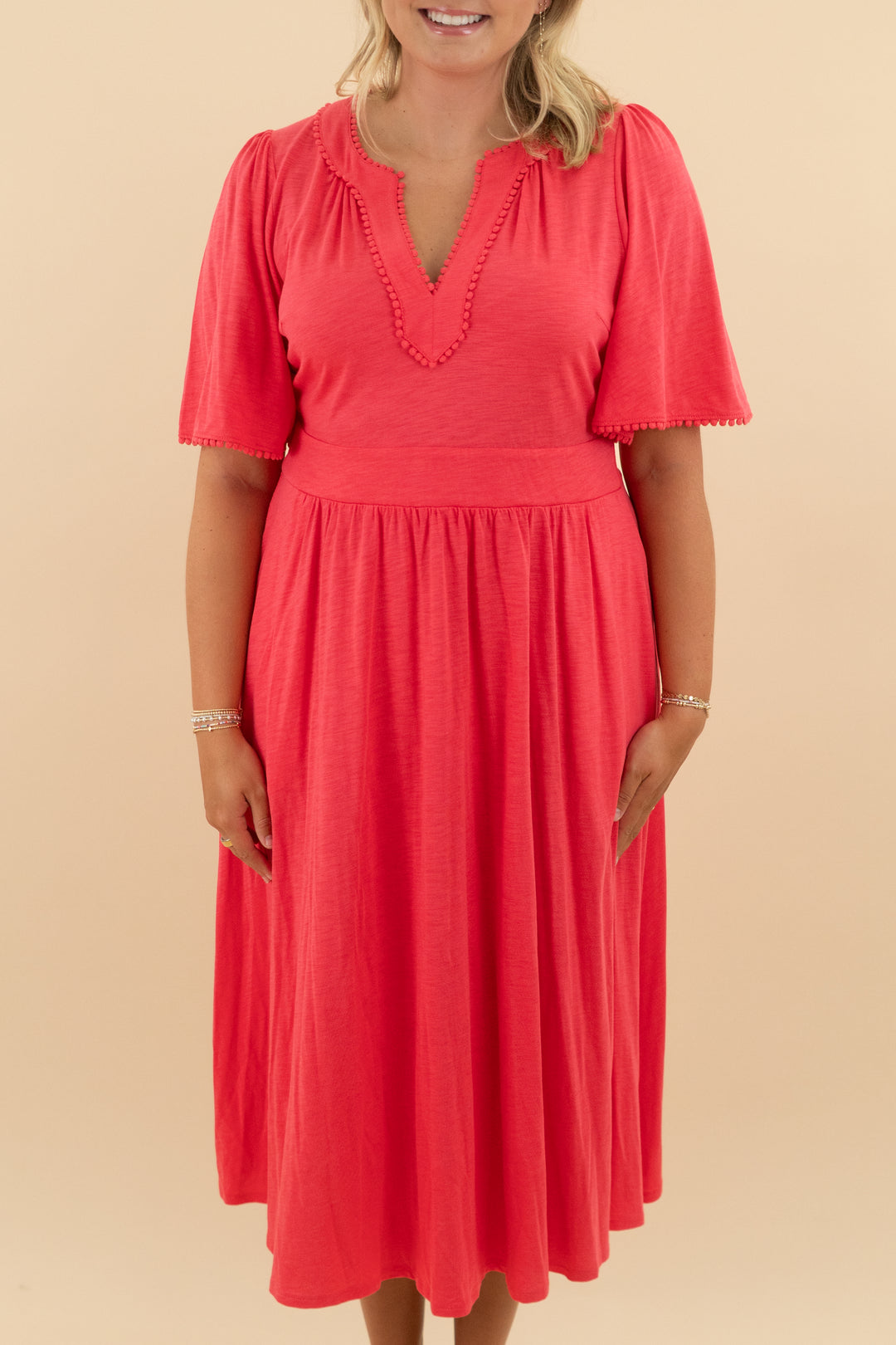 boden dark coral short sleeve maxi dress (12; retail $230)