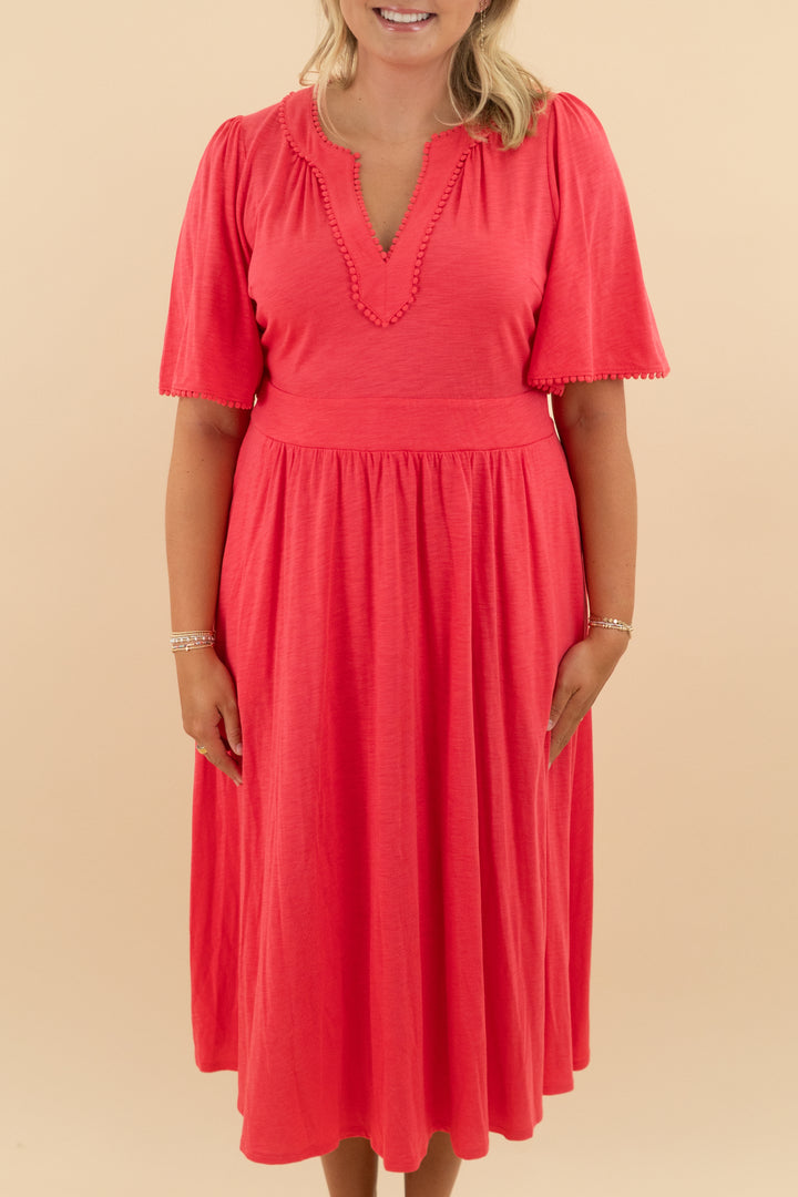 boden dark coral short sleeve maxi dress (12; retail $230)