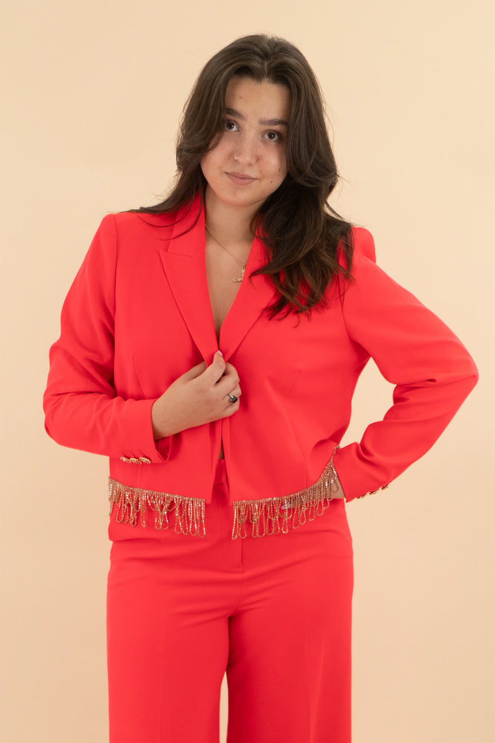 l'agence red blazer with crystal fringe (xl; retail $395)