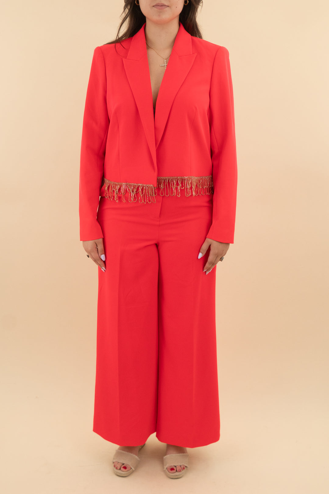 l'agence red blazer with crystal fringe (xl; retail $395)