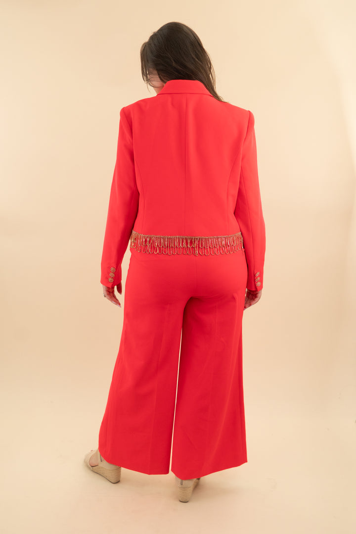 l'agence red blazer with crystal fringe (xl; retail $395)