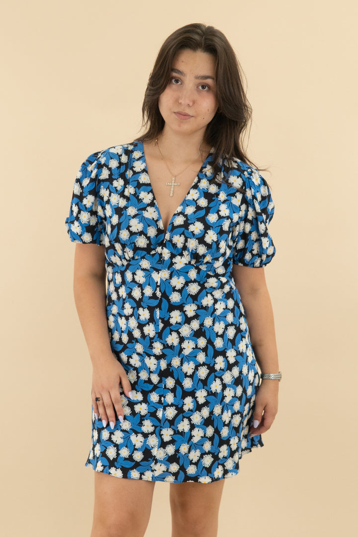 *AUCTION* staud blue and black floral mini dress (xl)