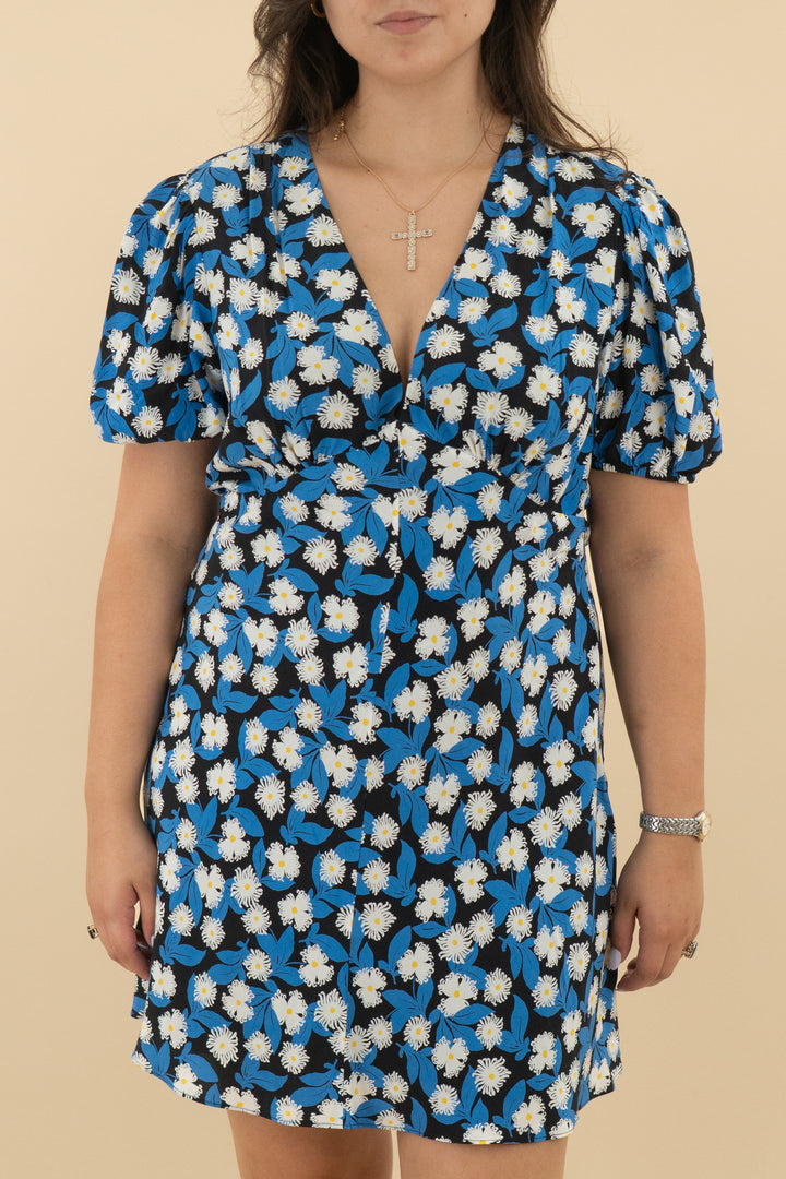 *AUCTION* staud blue and black floral mini dress (xl)