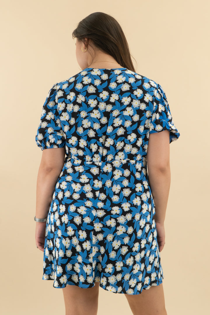 *AUCTION* staud blue and black floral mini dress (xl)