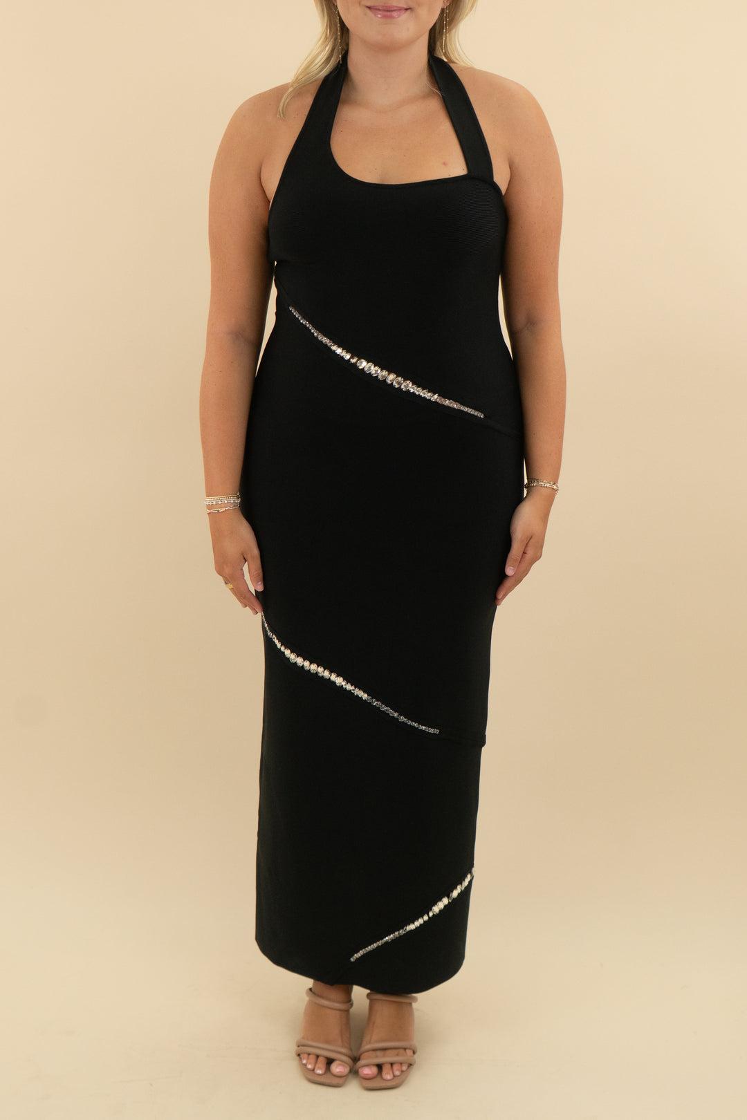 herve leger paris black rhinestone dress nwt (xl; retail $1890)