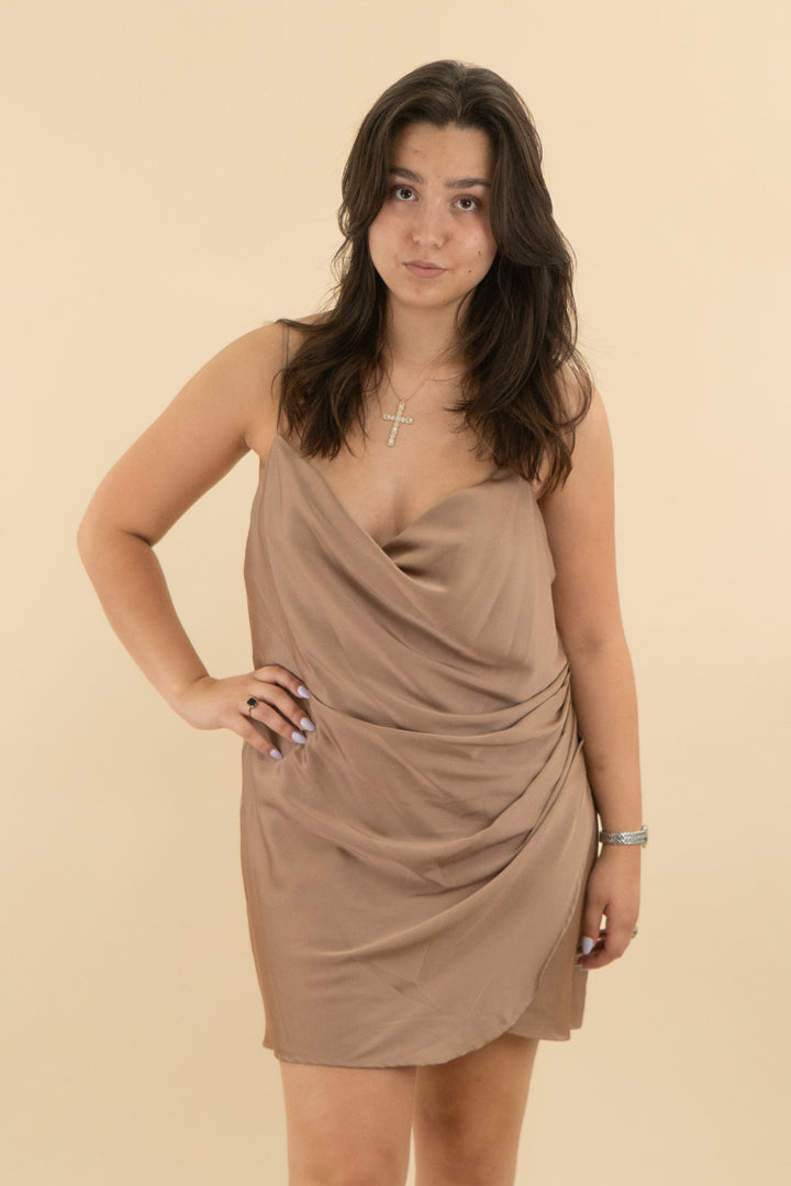 l'agence brown cowl neck dress (16; retail $395)