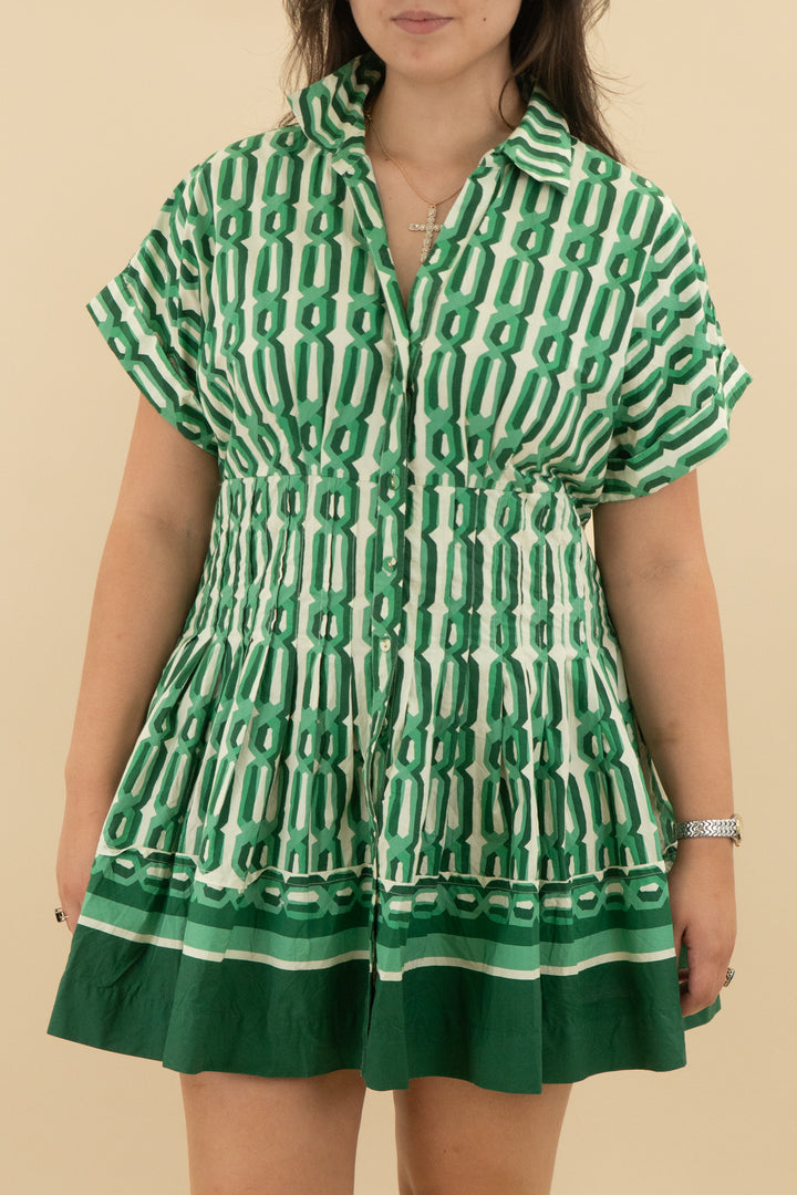 *AUCTION* cara cara green poplin pleated dress (l)