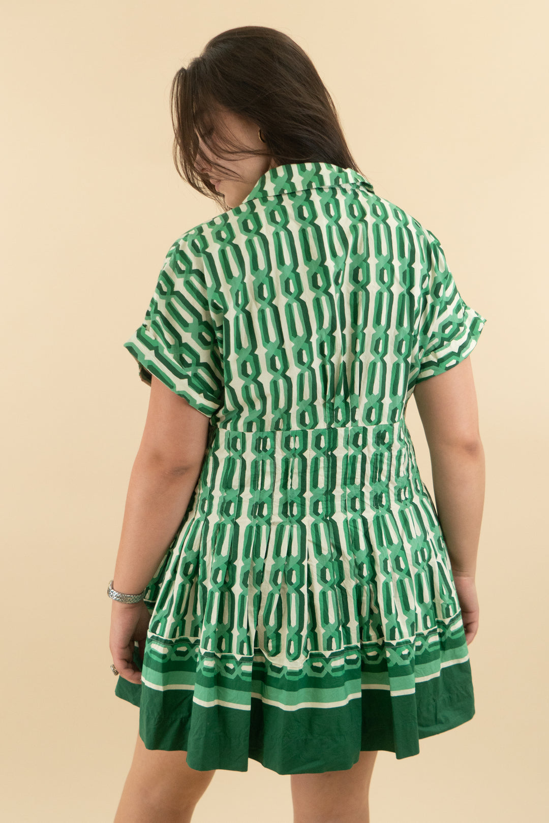*AUCTION* cara cara green poplin pleated dress (l)