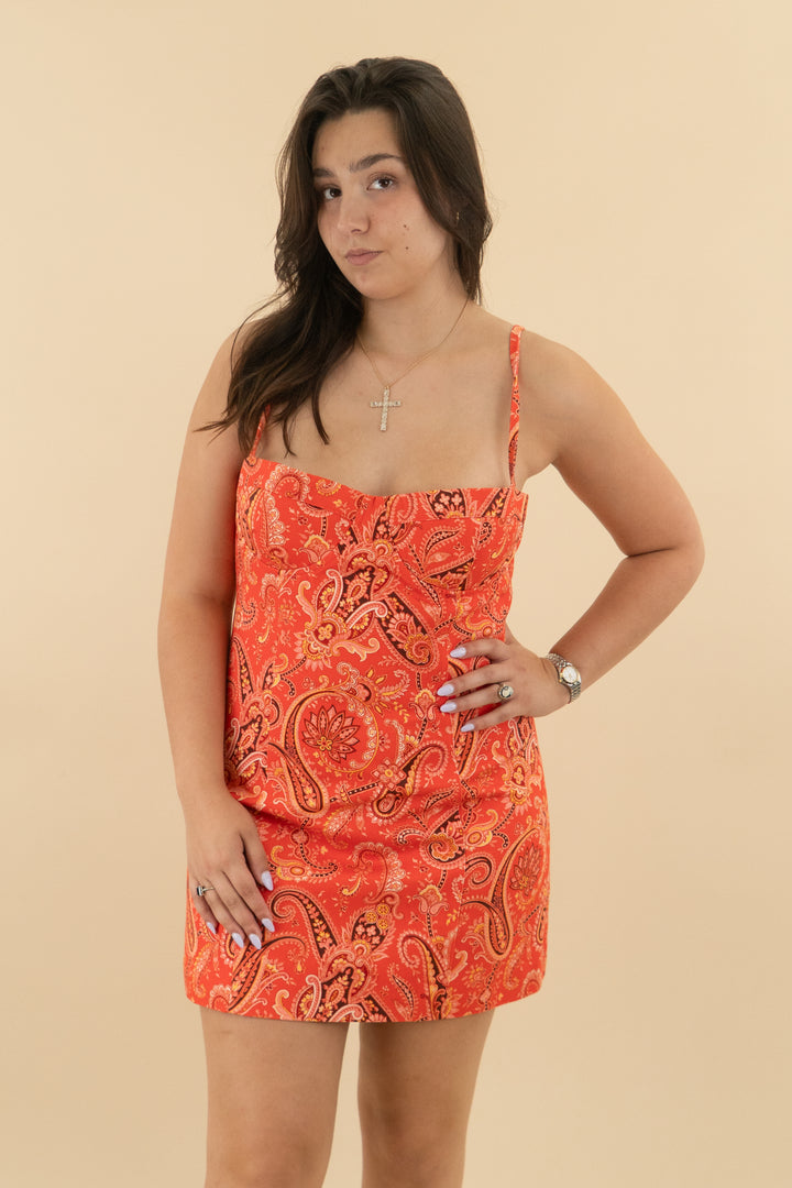 cara cara orange paisley dress nwt (16; retail $495)