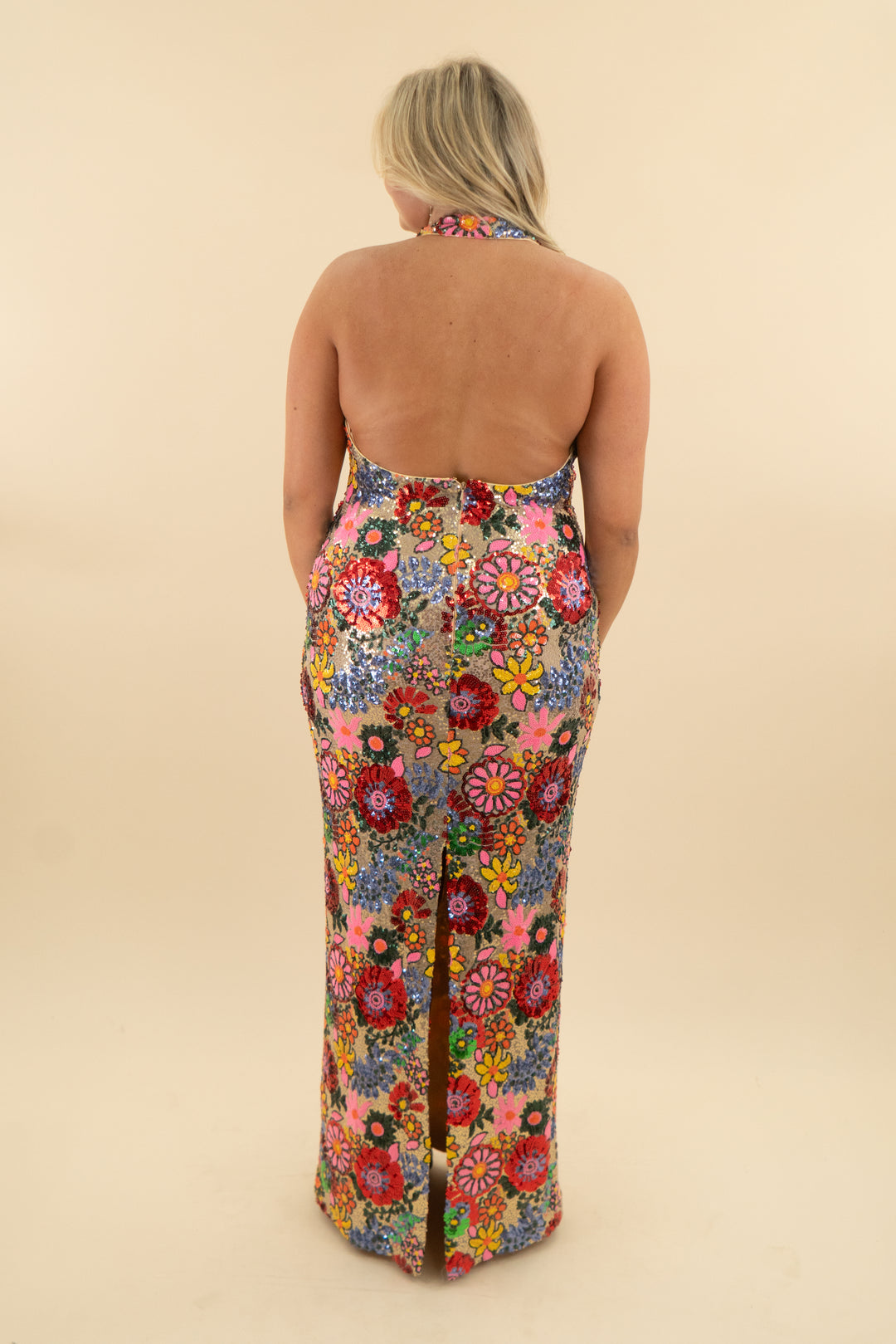 ramy brook floral sequin halter dress nwt (16; retail $645)