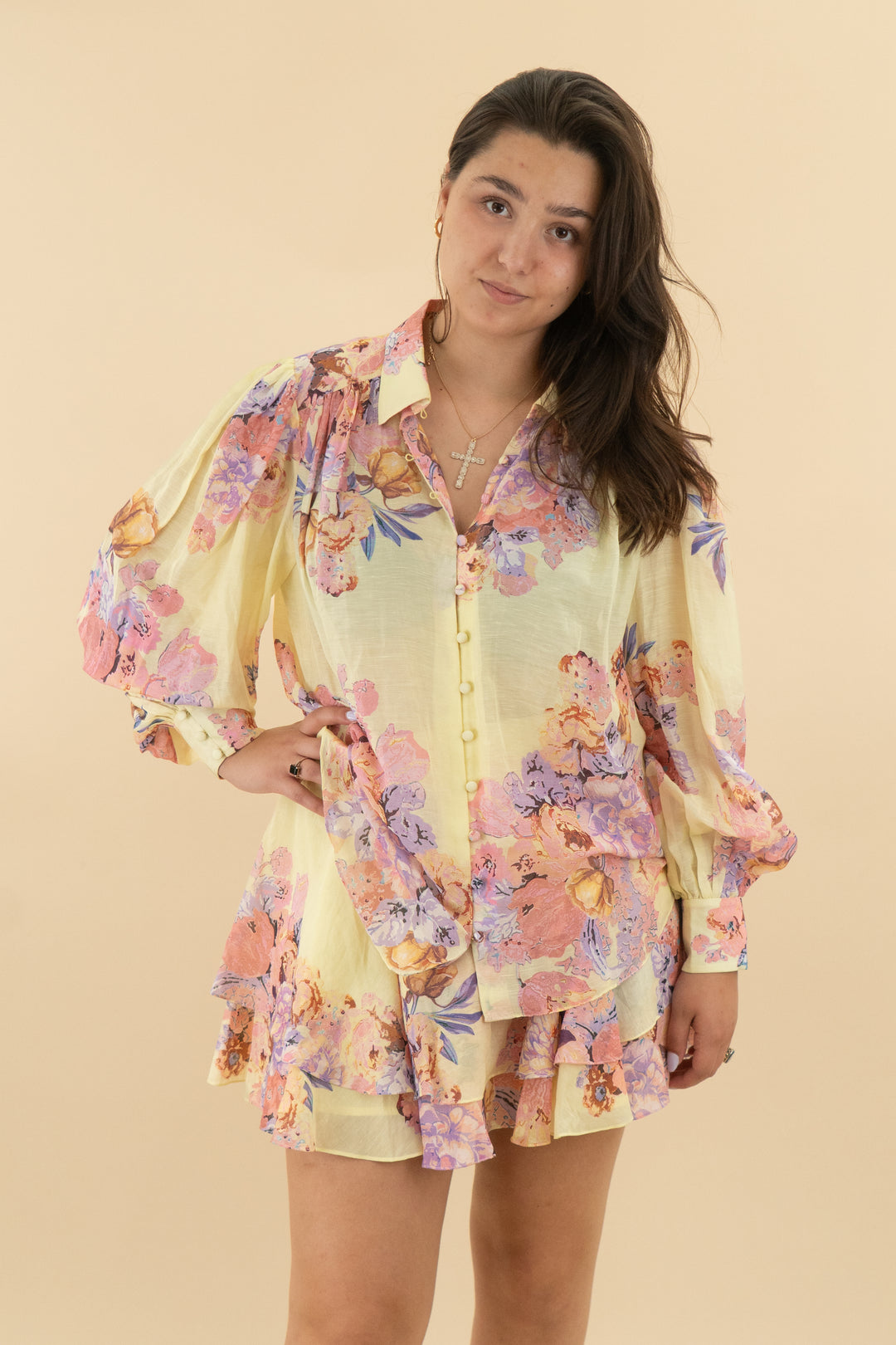 *AUCTION* hemant & nandita yellow floral top and skirt set (xl)