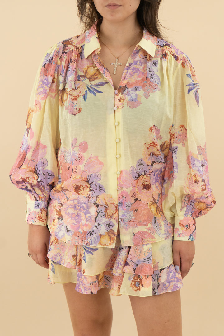 *AUCTION* hemant & nandita yellow floral top and skirt set (xl)