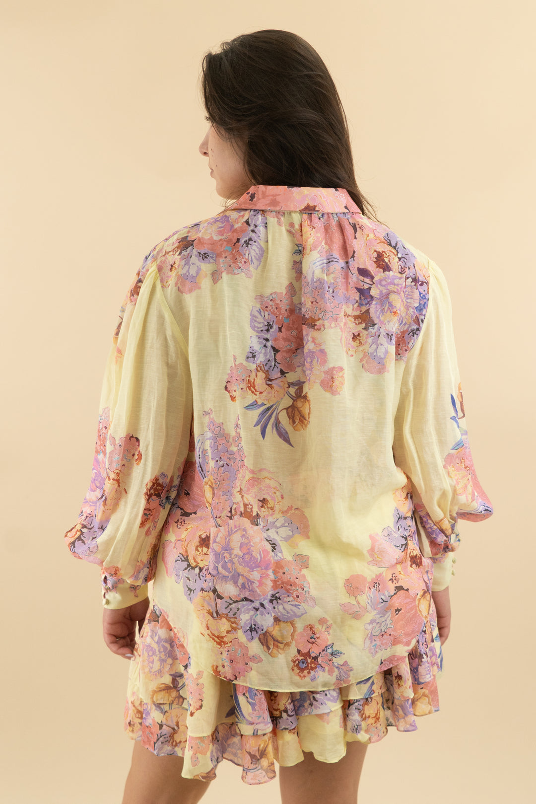 *AUCTION* hemant & nandita yellow floral top and skirt set (xl)