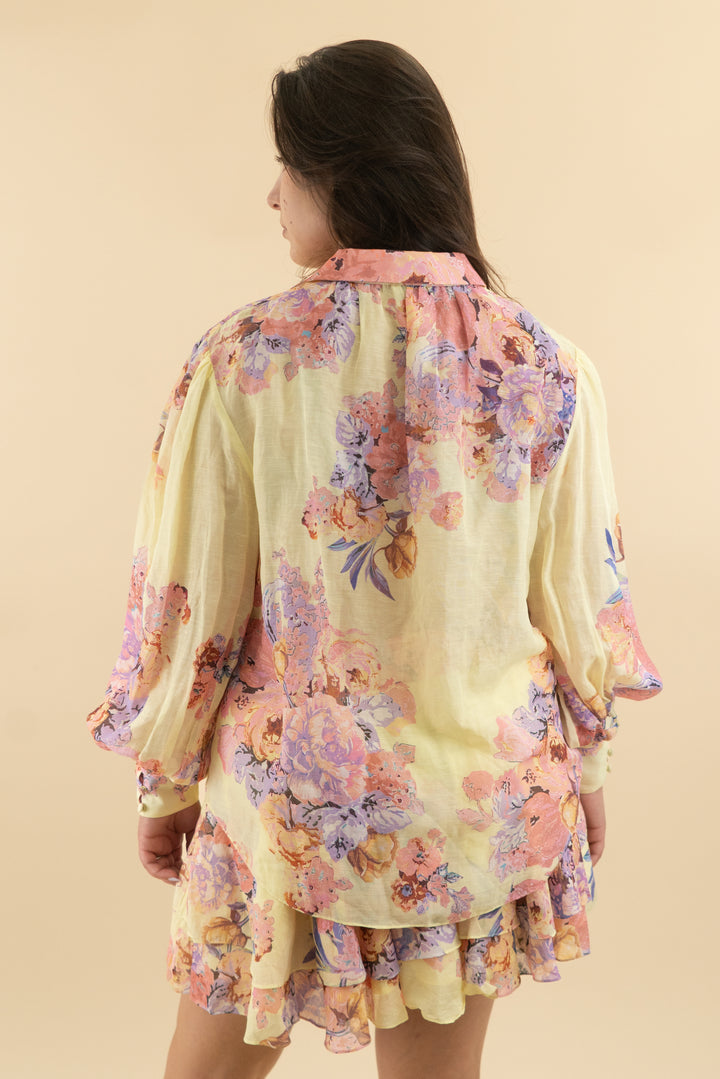 *AUCTION* hemant & nandita yellow floral top and skirt set (xl)