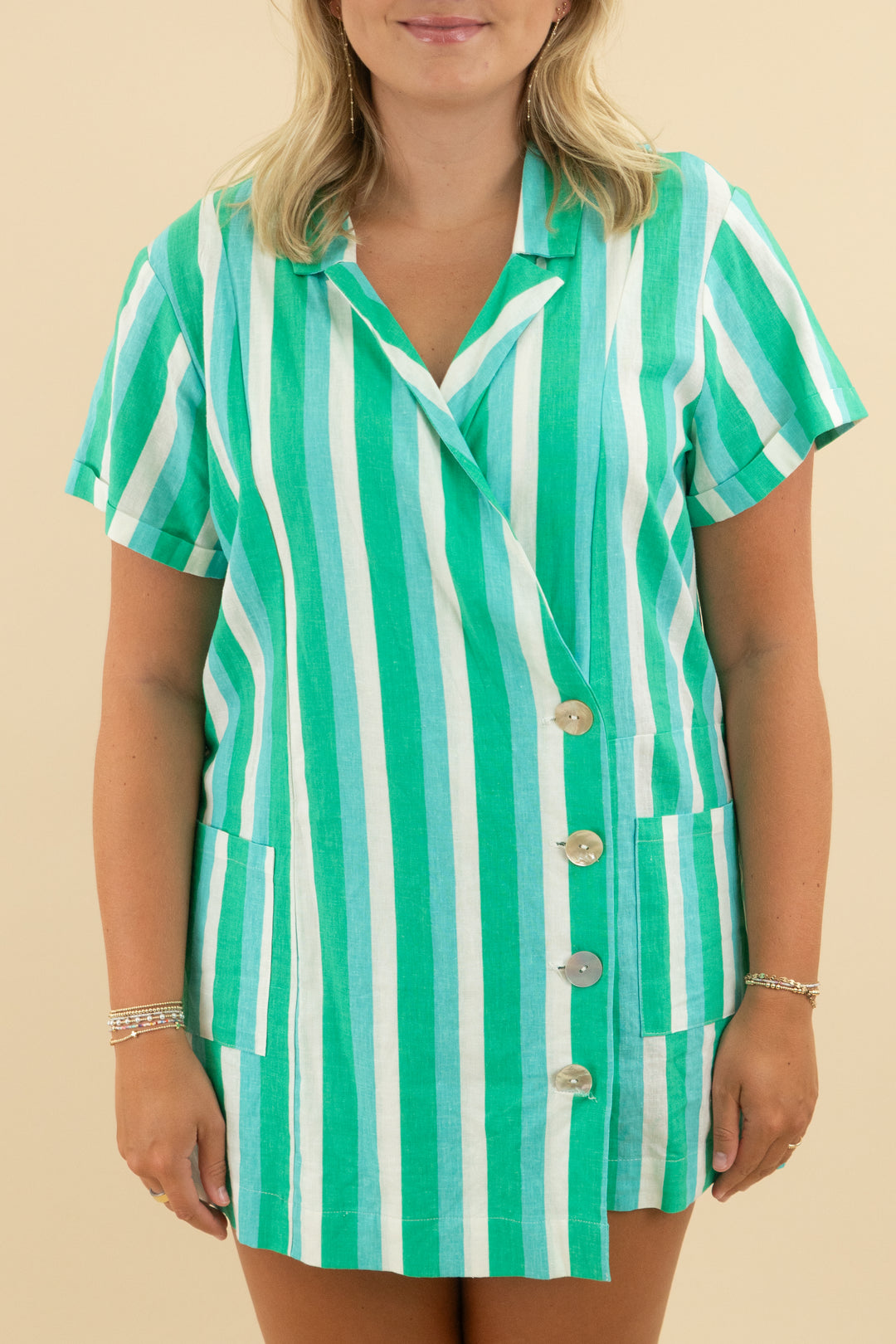 show me your mumu blue green romper (xl; retail $158 )