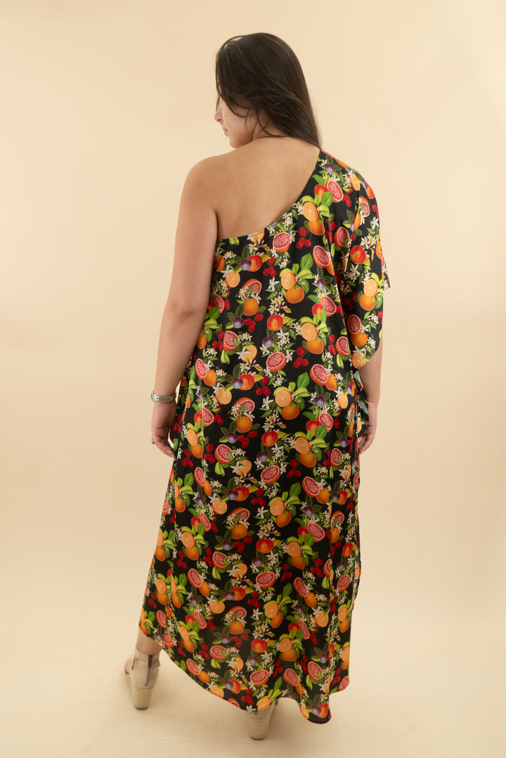 74. show me your mumu tropical sangria one shoulder maxi (xl; $168)