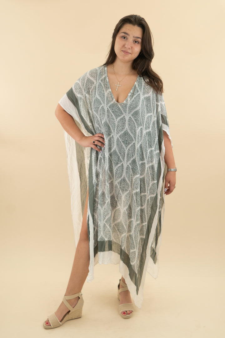50. michael stars army green and white printed coverup (m; retail $128)
