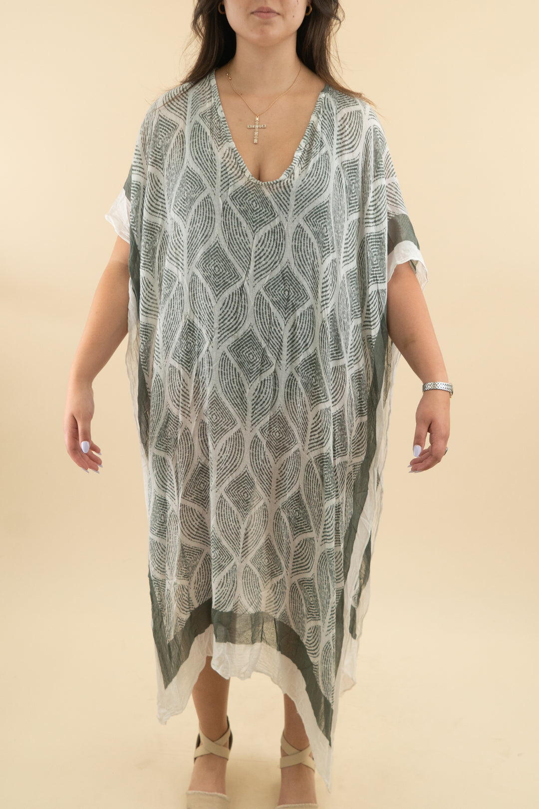 50. michael stars army green and white printed coverup (m; retail $128)