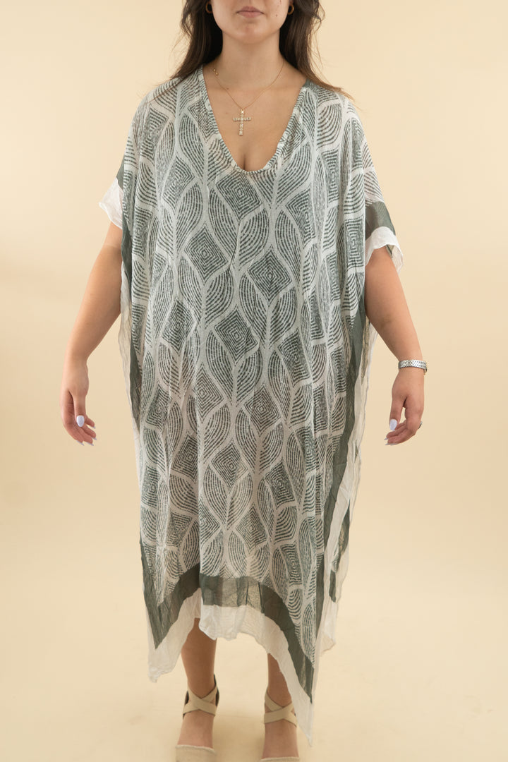 50. michael stars army green and white printed coverup (m; retail $128)