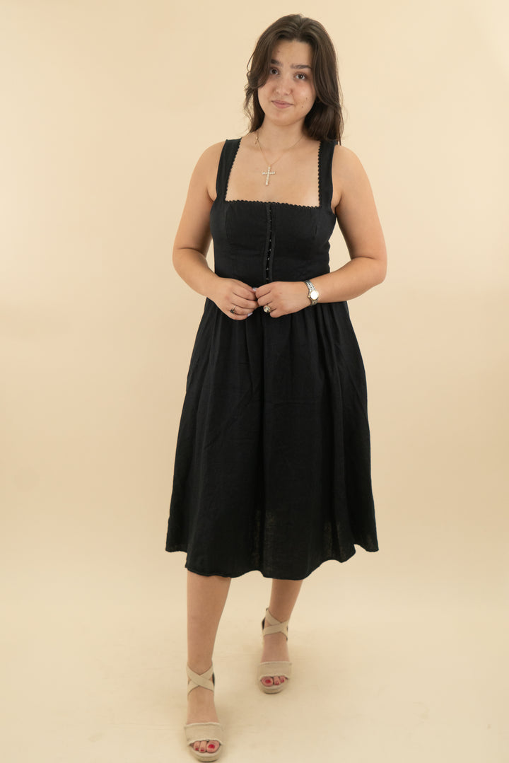 reformation black linen dress (10; retail $188)