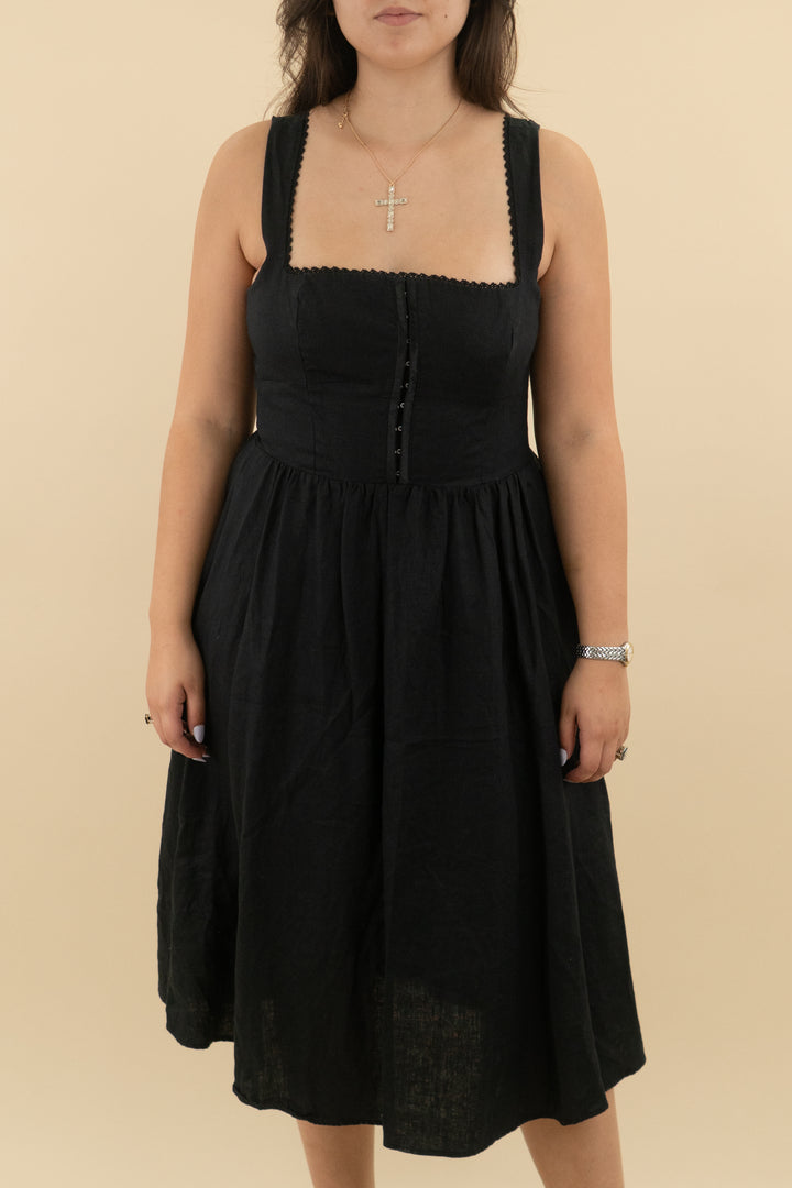 reformation black linen dress (10; retail $188)