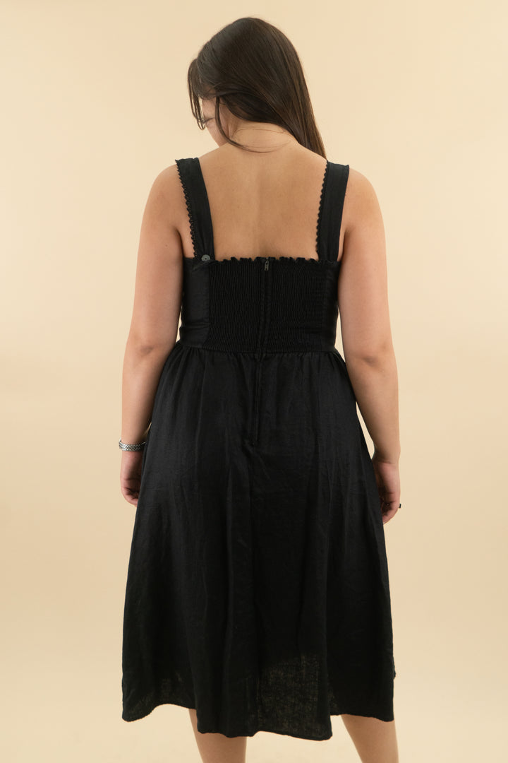 reformation black linen dress (10; retail $188)
