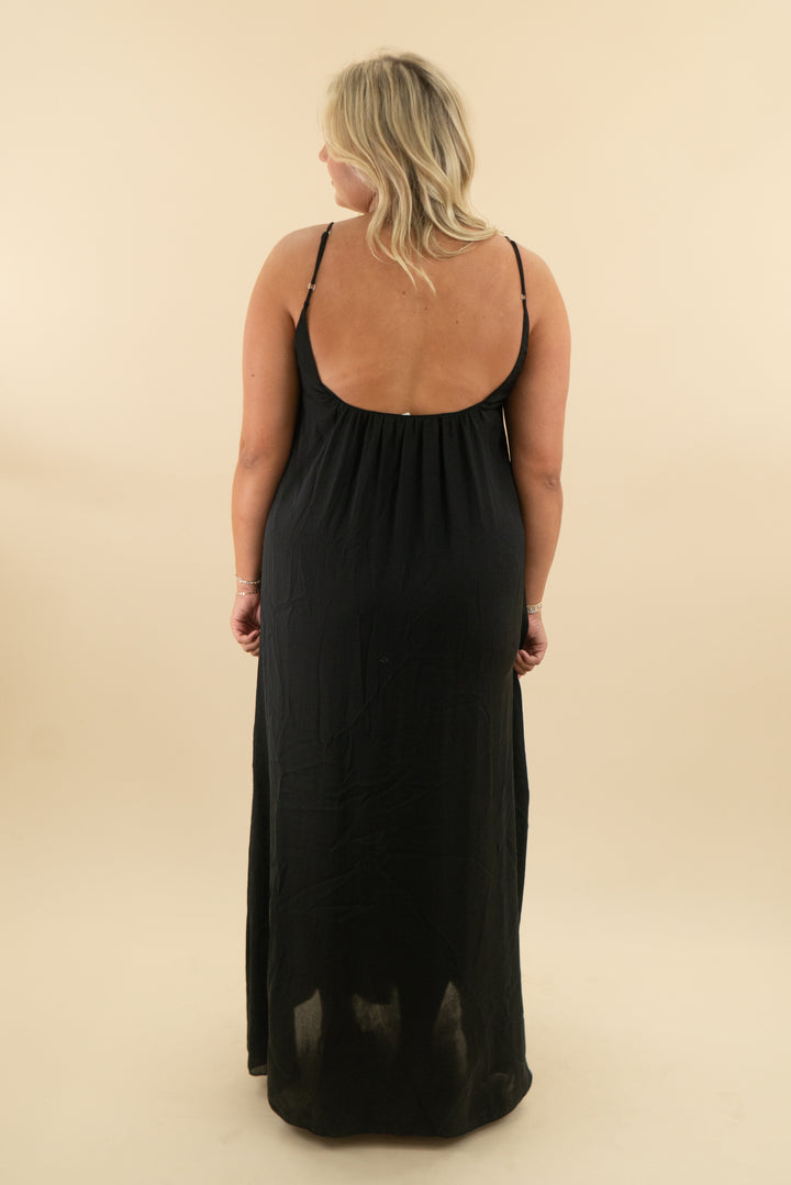 show me your mumu black satin maxi dress (l; retail $138)
