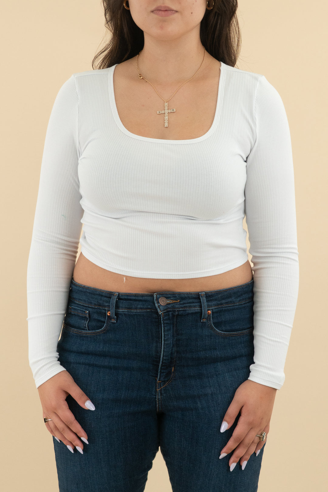 fabletics white ribbed long sleeve top nwt (l: retail $74.95)