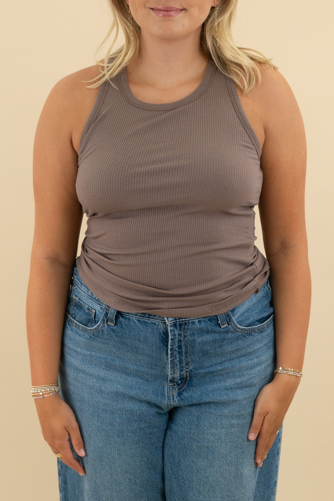 fabletics brown ribbed racerback tank nwt (l; retail $45)