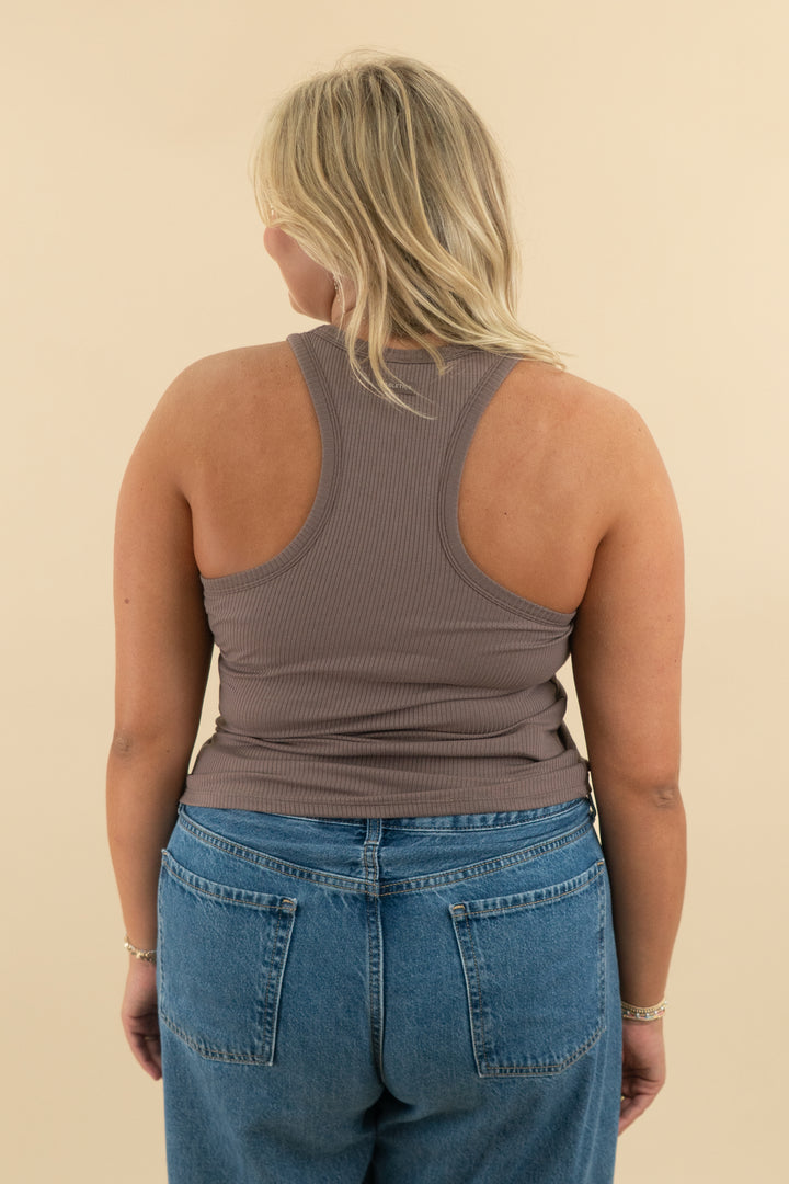 fabletics brown ribbed racerback tank nwt (l; retail $45)