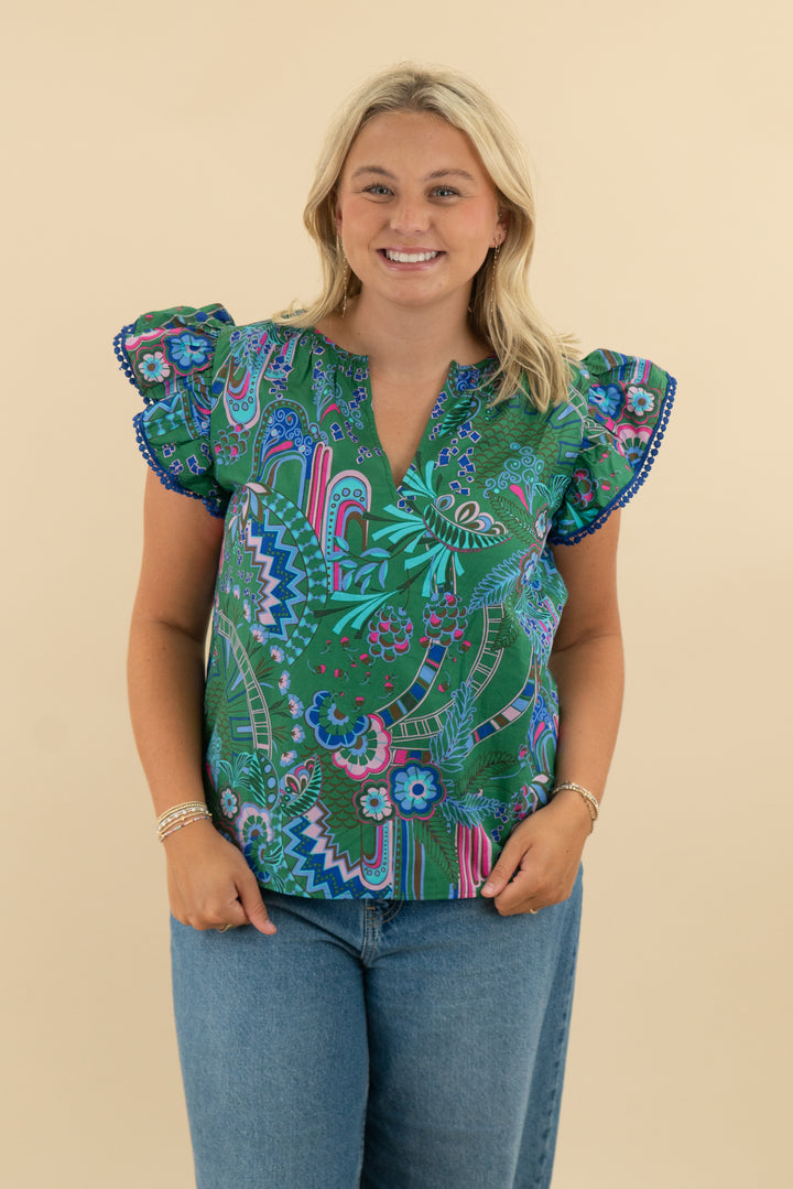 sugar lips green patterned smock top nwt (l; retail $75)