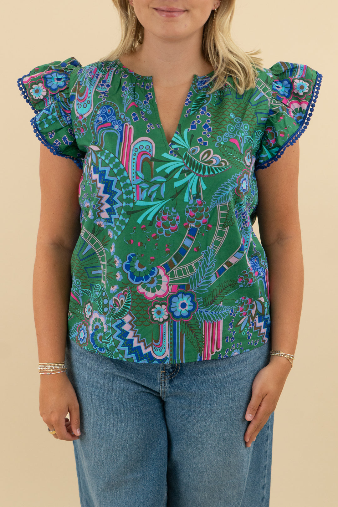 sugar lips green patterned smock top nwt (l; retail $75)